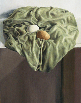 oil painting of eggs nestled in cloth
